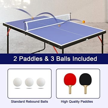HaoKang Foldable Portable Mid-Size Ping-Pong Table Set