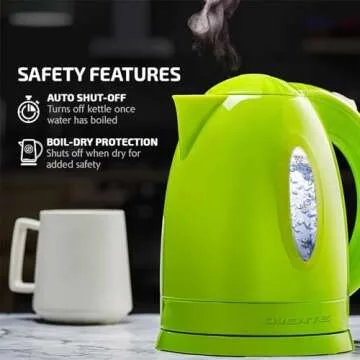 OVENTE Electric Kettle, Hot Water, Heater 1.7 Liter - BPA Free Fast Boiling Cordless Water Warmer - Auto Shut Off Instant Water Boiler for Coffee & Tea Pot - Green KP72G