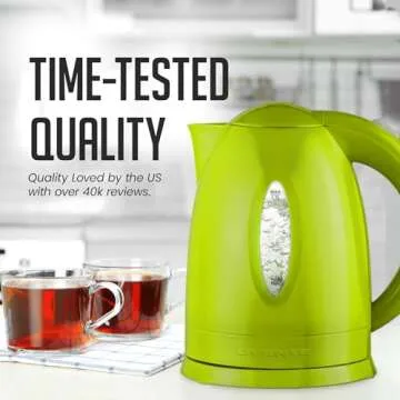 OVENTE Electric Kettle, Hot Water, Heater 1.7 Liter - BPA Free Fast Boiling Cordless Water Warmer - Auto Shut Off Instant Water Boiler for Coffee & Tea Pot - Green KP72G