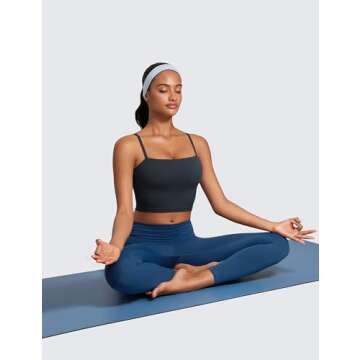 CRZ YOGA Butterluxe Adjustable Longline Sports Bras for Women - Square Neck Padded Workout Crop Top Camisole Tank Top True Navy Small
