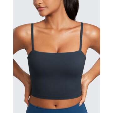 CRZ YOGA Butterluxe Adjustable Longline Sports Bras for Women - Square Neck Padded Workout Crop Top Camisole Tank Top True Navy Small