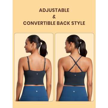 CRZ YOGA Butterluxe Adjustable Longline Sports Bras for Women - Square Neck Padded Workout Crop Top Camisole Tank Top True Navy Small