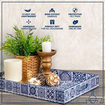 Large Decorative Serving Tray for Coffee Table - Moroccan Blue and White Tray - Ottoman Tray - Home ...