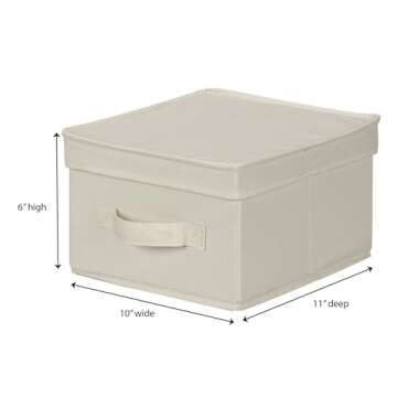 Household Essentials 111 Storage Box with Lid and Handle - Natural Beige Canvas - Medium,Natural Trim