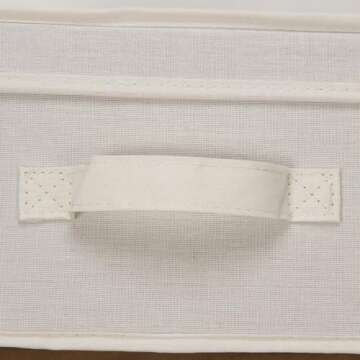 Household Essentials 111 Storage Box with Lid and Handle - Natural Beige Canvas - Medium,Natural Trim