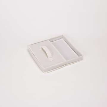 Household Essentials 111 Storage Box with Lid and Handle - Natural Beige Canvas - Medium,Natural Trim