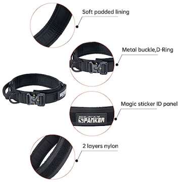 EXCELLENT ELITE SPANKER Tactical Dog Collar Nylon Adjustable Training Collar Military Dog Collar Heavy Duty Metal Buckle with Control Handle for Medium and Large Dogs with Patches(Black-L)