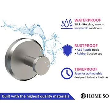 HOME SO Suction Cup Hooks for Shower, Bathroom, Kitchen, Glass Door, Mirror, Tile – Loofah, Towel, Coat, Bath Robe for Hanging up to 15 lbs – Polished Matte Chrome, Brushed Nickel (2-pack)