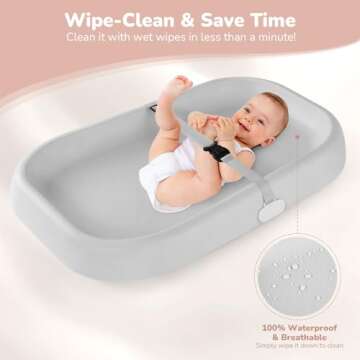 Tawbutiar Changing Pad,Organic 100% Natural Premium Latex from Malaysia Jungle,28"×16.5" Baby Ergonomic Design,Non-Slip,Easy to Clean,IPX7 Waterproof,Fits Changing Table and Dresser,Lightweight(Gray)