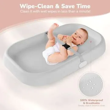 Tawbutiar Changing Pad,Organic 100% Natural Premium Latex from Malaysia Jungle,28"×16.5" Baby Ergonomic Design,Non-Slip,Easy to Clean,IPX7 Waterproof,Fits Changing Table and Dresser,Lightweight(Gray)