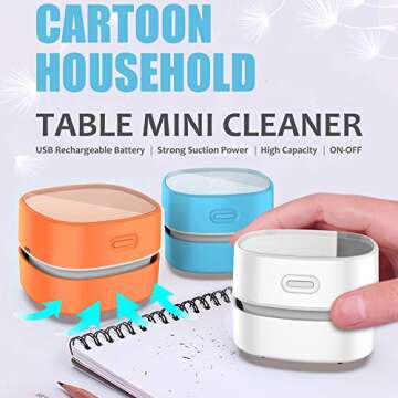 ODISTAR Desktop Vacuum cleaner,Mini table dust sweeper Energy Saving,High endurance up to 400 mins,Cordless&360º Rotatable Design for Cleaning Hairs,Crumbs,Computer Keyboard of gifts for kids (orange)