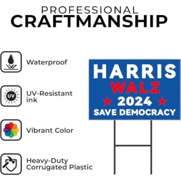 Harris Walz 2024 Double-Sided Yard Sign with H-Stake