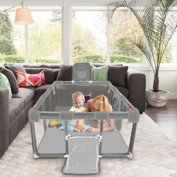 Large Playpen for Kids with Basketball Hoop and Football Nets