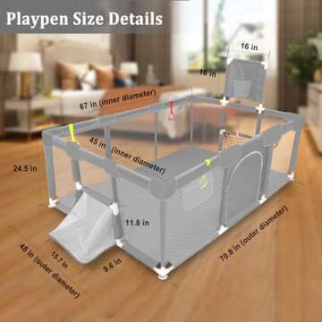 Large Playpen for Kids with Basketball Hoop and Football Nets