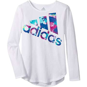 Adidas Girls' Little Long Sleeve Logo Tee, White Multi, 5