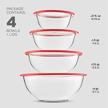 Superior Glass Mixing Bowls Set with Lids - 8-Piece with BPA-Free lids, Space-Saving Nesting Bowls -...