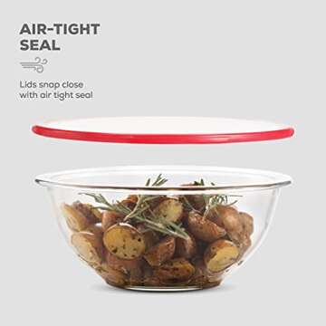 Superior Glass Mixing Bowls Set with Lids - 8-Piece with BPA-Free lids, Space-Saving Nesting Bowls - Easy Grip & Stable Design for Meal Prep & Food Storage - For Cooking, Baking