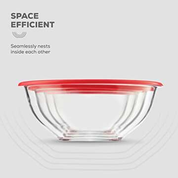 Superior Glass Mixing Bowls Set with Lids - 8-Piece with BPA-Free lids, Space-Saving Nesting Bowls - Easy Grip & Stable Design for Meal Prep & Food Storage - For Cooking, Baking