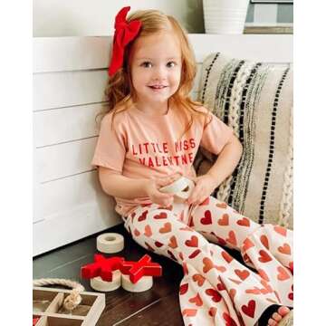 FYBITBO Toddler Baby Girl Valentines Day Outfit Little Miss Short Sleeve Tee Shirt Top Heart Bell Pa...
