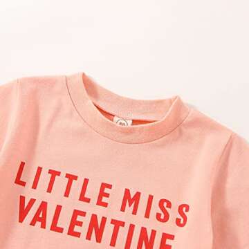 FYBITBO Toddler Baby Girl Valentines Day Outfit Little Miss Short Sleeve Tee Shirt Top Heart Bell Pants Spring Clothes (Heart print pink,3-4T)