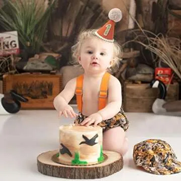 LINGANA First Birthday Hat - 1st Party Decor for Photo Booth, Outfit and Cake Smash for Baby (Orange)