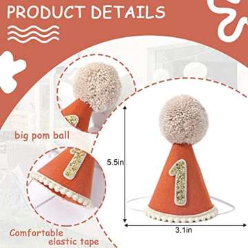 LINGANA First Birthday Hat - 1st Party Decor for Photo Booth, Outfit and Cake Smash for Baby (Orange)