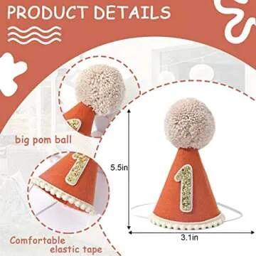 LINGANA First Birthday Hat - 1st Party Decor for Photo Booth, Outfit and Cake Smash for Baby (Orange)