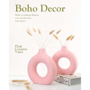 2-Pack Light Pink Ceramic Vase for Modern Home Decor, Round Matte Pampas Flower Vases Minimalist Nordic Boho Ins Style for Wedding Dinner Table Party Living Room Office Bedroom, Vase Decorative