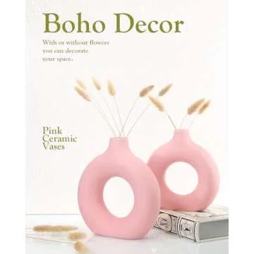 2-Pack Light Pink Ceramic Vase for Modern Home Decor, Round Matte Pampas Flower Vases Minimalist Nordic Boho Ins Style for Wedding Dinner Table Party Living Room Office Bedroom, Vase Decorative