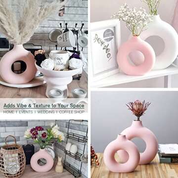 2-Pack Light Pink Ceramic Vase for Modern Home Decor, Round Matte Pampas Flower Vases Minimalist Nordic Boho Ins Style for Wedding Dinner Table Party Living Room Office Bedroom, Vase Decorative