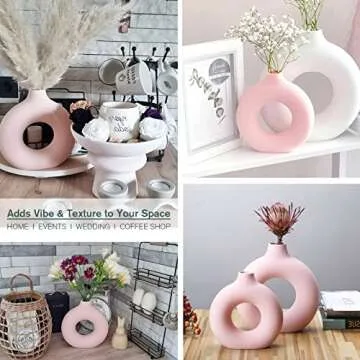 2-Pack Light Pink Ceramic Vase for Modern Home Decor, Round Matte Pampas Flower Vases Minimalist Nordic Boho Ins Style for Wedding Dinner Table Party Living Room Office Bedroom, Vase Decorative