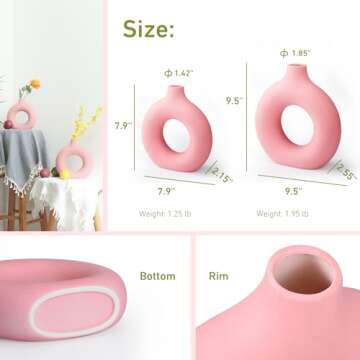 2-Pack Light Pink Ceramic Vase for Modern Home Decor, Round Matte Pampas Flower Vases Minimalist Nordic Boho Ins Style for Wedding Dinner Table Party Living Room Office Bedroom, Vase Decorative