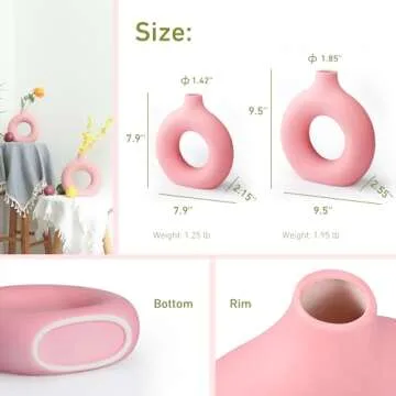 2-Pack Light Pink Ceramic Vase for Modern Home Decor, Round Matte Pampas Flower Vases Minimalist Nordic Boho Ins Style for Wedding Dinner Table Party Living Room Office Bedroom, Vase Decorative