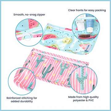 EzPacking Clear Zipper Pouches (Set of 2) / Transparent Reusable PVC Organizers for Women’s Purse or Tote Bag/Cute Slim Flat Japanese Style Watermelon Cactus Pencil Pouch for Travel (Watermelon)