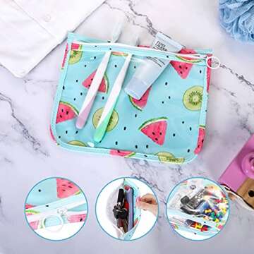EzPacking Clear Zipper Pouches (Set of 2) / Transparent Reusable PVC Organizers for Women’s Purse or Tote Bag/Cute Slim Flat Japanese Style Watermelon Cactus Pencil Pouch for Travel (Watermelon)