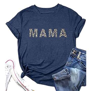 Baseball Mama Shirts Women Game Day Tshirt Funny Letter Print Baseball Mom Shirt Casual Leopard Mama...