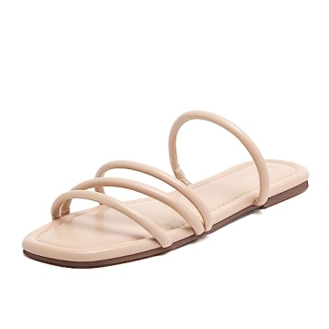 vodvob Women's Flat Strappy Sandals Flat Open Toe Slides for Summer Beach Holiday Outdoor