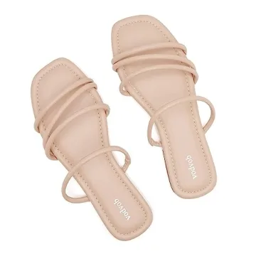 vodvob Women's Flat Strappy Sandals Flat Open Toe Slides for Summer Beach Holiday Outdoor