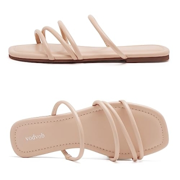 vodvob Women's Flat Strappy Sandals Flat Open Toe Slides for Summer Beach Holiday Outdoor