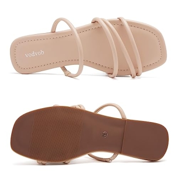 vodvob Women's Flat Strappy Sandals Flat Open Toe Slides for Summer Beach Holiday Outdoor