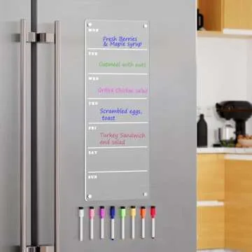 Magnetic Weekly Planner for Fridge Magnetic Menu Board for Fridge 6"x17" Weekly Menu Board Weekly Dry Erase Board Weekly Meal Planner for Fridge with 8 Markers
