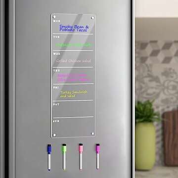 Magnetic Weekly Planner for Fridge Magnetic Menu Board for Fridge 6"x17" Weekly Menu Board Weekly Dry Erase Board Weekly Meal Planner for Fridge with 8 Markers