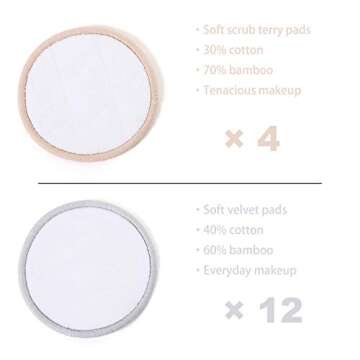 Reusable Makeup Remover Pads | Bamboo Removal Pads | Washable Eco-Friendly Cotton Rounds with Laundry Bag | For All Skin Types | Face Cleaner and Eye Makeup Remover Pads | Zero Waste, Pack of 16