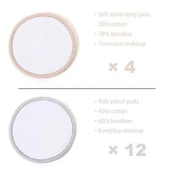 Reusable Makeup Remover Pads | Bamboo Removal Pads | Washable Eco-Friendly Cotton Rounds with Laundry Bag | For All Skin Types | Face Cleaner and Eye Makeup Remover Pads | Zero Waste, Pack of 16