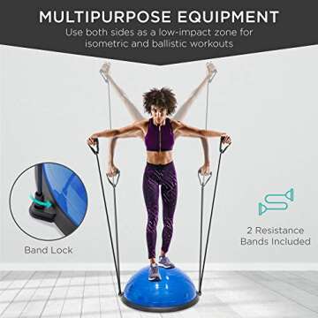 Best Choice Products Half Ball Balance Trainer Yoga Exercise Fitness Platform for Stability, Core Workout, Training w/ 2 Resistance Bands, Pump - Blue