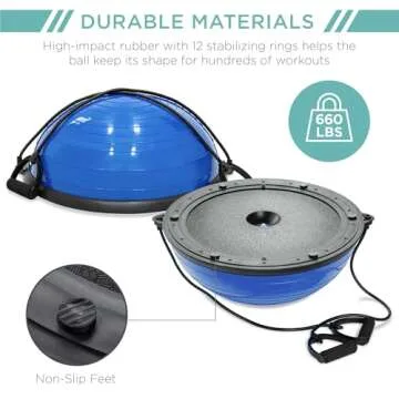 Best Choice Products Half Ball Balance Trainer Yoga Exercise Fitness Platform for Stability, Core Workout, Training w/ 2 Resistance Bands, Pump - Blue