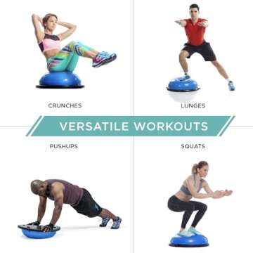 Best Choice Products Half Ball Balance Trainer Yoga Exercise Fitness Platform for Stability, Core Workout, Training w/ 2 Resistance Bands, Pump - Blue