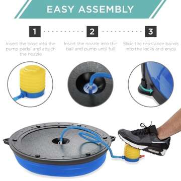 Best Choice Products Half Ball Balance Trainer Yoga Exercise Fitness Platform for Stability, Core Workout, Training w/ 2 Resistance Bands, Pump - Blue