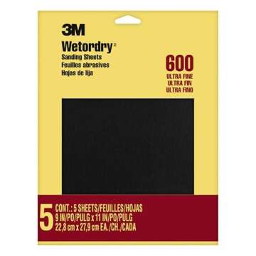 3M Wet or dry Sandpaper, 9 in. x 11 inch, 600 Grit, Ultra Fine, 5 Sheets/Pack