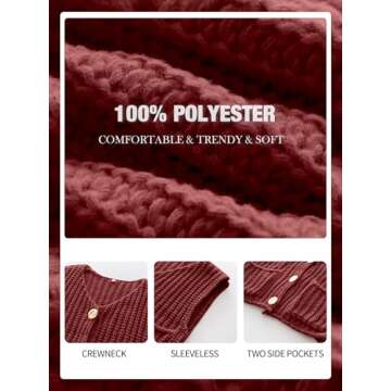 ANRABESS Women Chunky Knit Vest with Pockets Rust